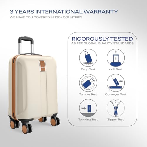 Image of Safari Thorium Royale 8 Wheels 55cm Cabin Trolley Bag Hard Case Carry-on Polycarbonate Luggage, TSA Lock, Wet Pouch Organized Interior, Suitcase for Travel, Trolley Bags for Travel, Vanilla Tan