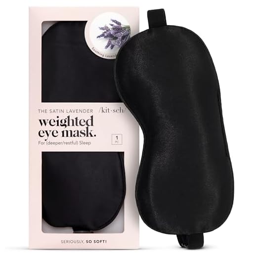 Kitsch Lavender Weighted Satin Eye Mask, Softer Than Silk, Adjustable Eye Mask for Sleeping, Satin Blindfold (Black)