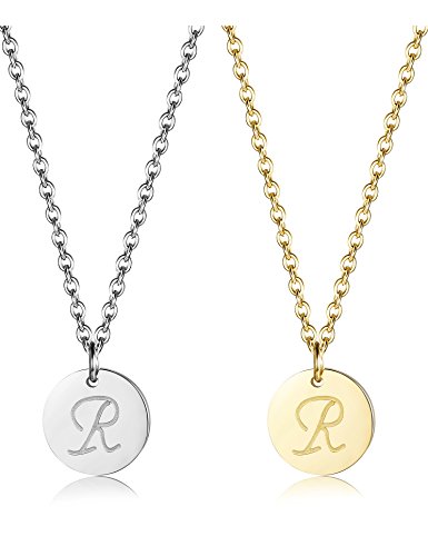 ORAZIO 2Pcs Stainless Steel Womens Classic Initial Necklace Alphabet Letter Pendant Necklace A-Z
