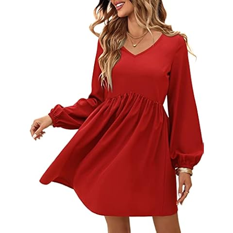 BeLuring Woman Dress for Long Sleeve Casual Loose Swing Dresses Red Size 18 20 Cover