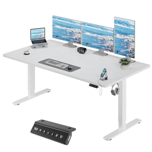 JUMMICO Höhenverstellbarer Elektrischer Schreibtisch 180 x 80 cm mit USB Ladeanschluss, Schreibtisch Höhenverstellbar, Ergonomischer Steh-Sitz Tisch Weiß