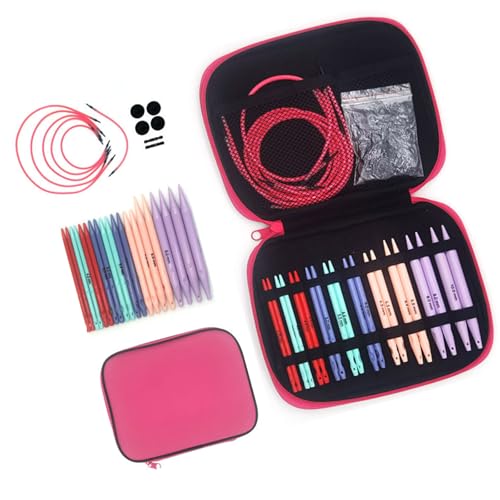 Juego de 10 pares de agujas circulares intercambiables de ABS de 3,75 mm a 10 mm con funda de cuero para tejer suéter