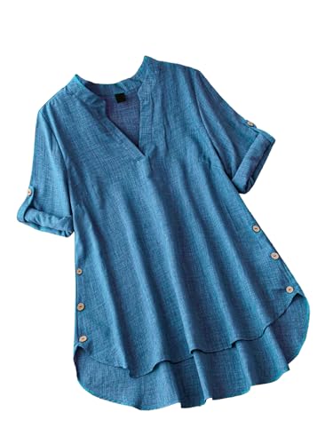 Image of TADKEE Women's Linen Blend Solid Regular Fit Tunic Top | Kurti for Women