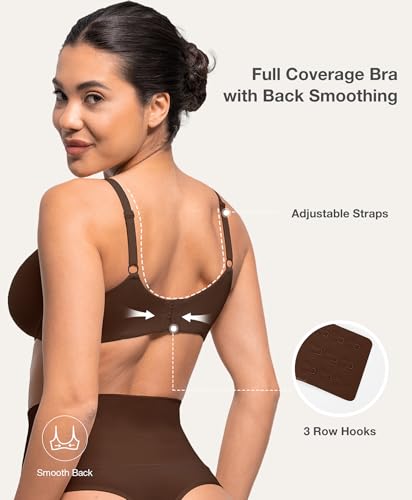 Image of Lover-Beauty Minimizer Bras for Women Full Coverage Unlined Underwire Bras Plus Size Lifting Bra for Heavy Breast, Brown 34DD