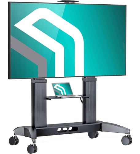 ONKRON Mobile TV Stand on Wheels for 70-110 Inch Screen, max Load 320 lbs, Heavy Duty, Height Adjustable TV Portable Stand, max VESA 1000x600, Aluminum TV Cart Rolling TV Stand with Shelf Black