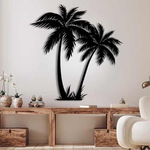 rumloch Metal Palm Tree Wall Decor,Large Tropical Palm Tree Metal Wall Art for Living Room,Outdoor Wall Decorations for House(70×68 cm/28"×27" in, Black)