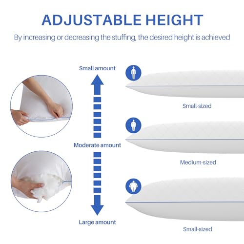 YZ HOME Long Body Pillow for Adults - Firm Body Pillow Insert with Shredded White Memory Foam, Adjustable Height, Soft Support for Side Sleeping, Pregnant Women, Washable