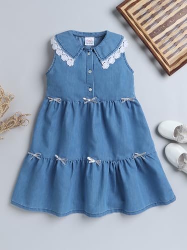 Image of Dresses for Kids Girls, Stylish Knee Length Once Piece Denim Frocks for Girls, Casual Dress for Summer & Birthday Family Gathering & Special Occasion
