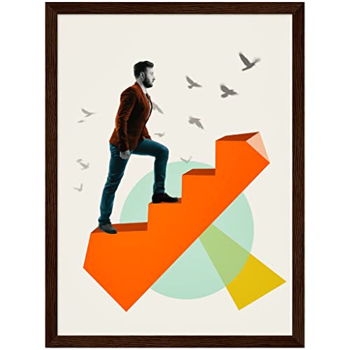 Art mural motivant : tableau escalier encadré bois 50x70cm