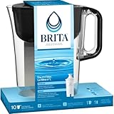 Brita 10 Cup Filter Pitcher with Smart Light Indicator, Reduces Chlorine taste and odour from Tap Water, Filters 151 Litres, Huron, Black