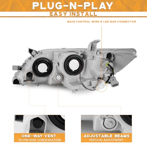 Image of WEELMOTO DRL Headlights Assembly for 2007-2009 Toyota Camry US Version | 2007 2008 2009 Toyota Camry (Exclude Hybird), Black,LED Bar Sequential Turn Signal, Left+Right Side, Plug-and-Play