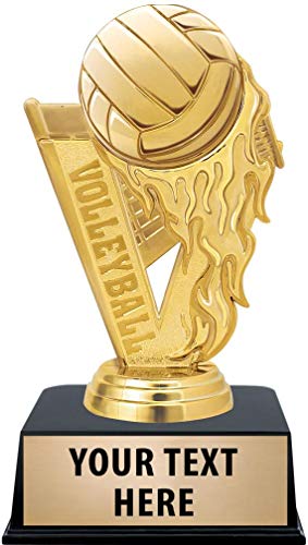 Crown Awards Volleyball Trophies with Custom Engraving, 6" Personalized Gold Fireball Volleyball Trophy On Black Base 1 Pack
