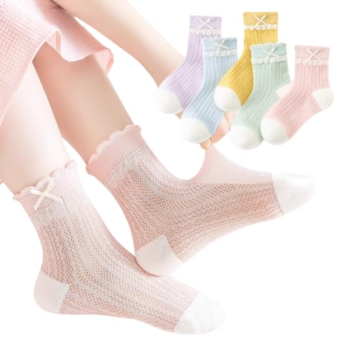 Girl Kids 5-Pair Sheer Ankle Quarter Flower Animal Strawberry Socks, Thin See-Through Breathable Cute for Summer
