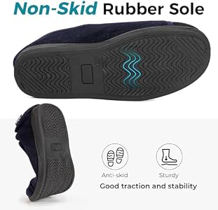 HomeTop Chaussons Femme Diabétiques à Bout Fermé – Large Largeur, Réglables Velcro, Mousse Mémoire, Confort Orthopédique Anti-Dérapants