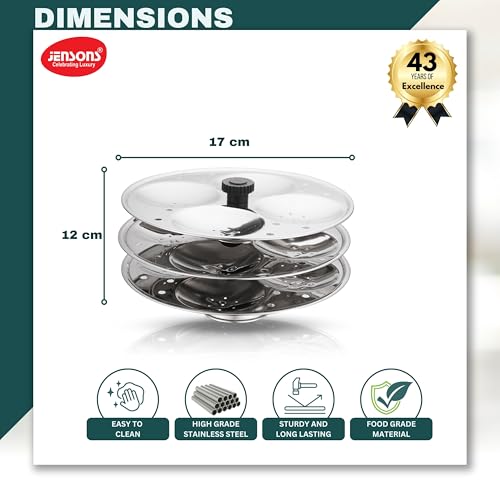 Image of Jensons Premium Stainless Steel 3 Idli Plates - 12 Idlis /Idli Stand for 3 Litre and bigger Pressure Cooker /Fluffy Idli maker plate only /Deep Thate Idli plate - Small