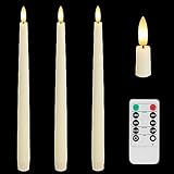 AFINETH Flameless Taper Candles with 3D Wick, 11.4' Real Wax LED Candles with Remote and Timer, 3 Pack Flickering Candlesticks Battery Operated (Ivory)