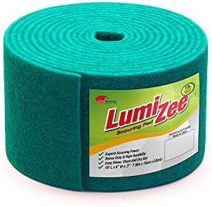 Green Scrubbing Pad Roll 19ft Economy Size Medium Duty Abrasive Scrub Sponge Scouring Pads 19ft x 6in x 0.3in (6m x 15cm x 8mm) Scrubby Tough Stains Cleaning Pans Dishes Stoves Bathroom Sinks Grills