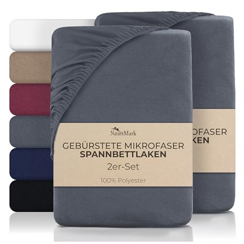 NatureMark Mikrofaser Spannbettlaken – 2 Stück – weich, atmungsaktiv und pflegeleicht – hautfreundlich, schnelltrocknend und formstabil - 90x200 cm, Anthrazit grau
