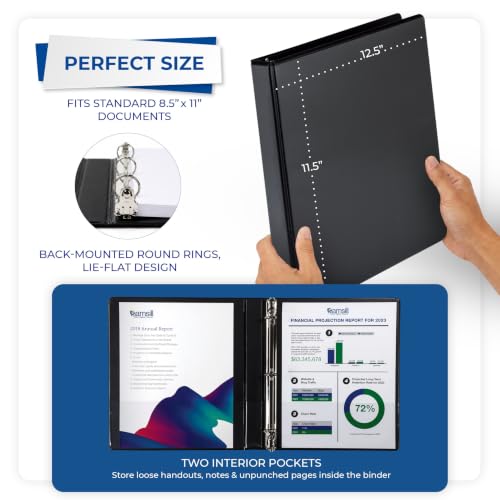 Image of Samsill 1 Inch 3 Ring Binders, Economy Round Ring, Clear View Cover, 200 Sheet Capacity - for School, Home, Office - Black, 24 Pack