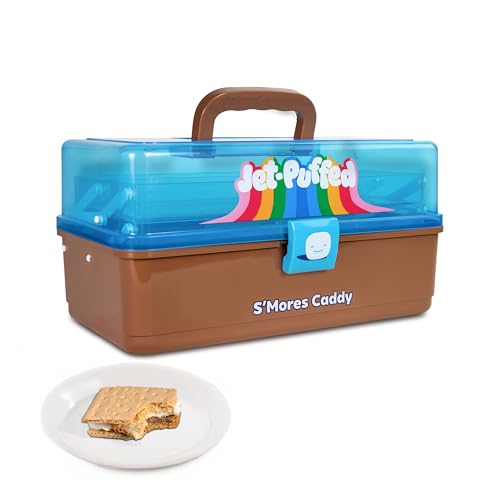 Nostalgia Jet-Puffed Lighted S’mores Caddy, Essential Marshmallow Roasting and S’mores Making Supplies for Camping, Vacation, and Backyard Bonfires, Carry Handle, Retractable Trays, and Carry Handle by Nostalgia - Used condition - US$29.36