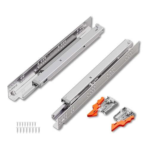 TOUCH Undermount Drawer Slides, Self-Soft Close (1 Pair, 21 Inch 533mm) for 1/2 and 5/8 Inch Side Panel, Kitchen Concealed Drawer Track Guide, Bottom Mount, 75 LB Capacity 3D Adjustable Lock Device.