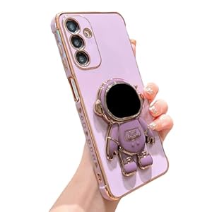 phylla Phone Case for Samsung Galaxy A25 5g 6.5″,Luxury Plating Astronaut Stand Holder Phone Case with Cute Love Heart Side Small Pattern Soft Silicone Shockproof Kickstand Cover Bumper (Purple)