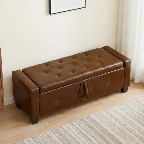 XGWIHLO 48" PU Leather Storage Ottoman Benches for Bedroom,Tufted Ottomans