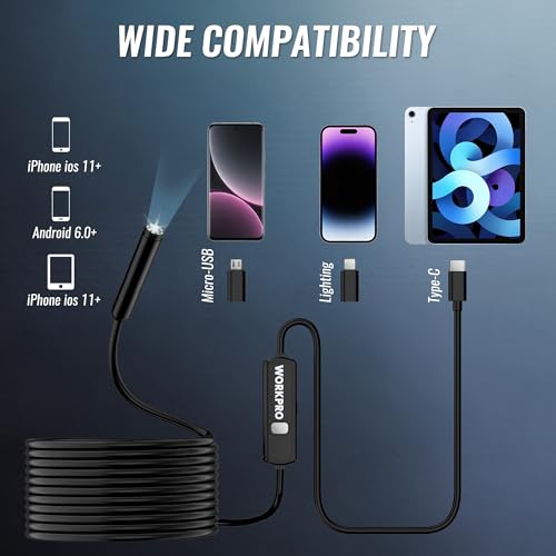 WORKPRO 1920P HD Endoscope Camera with Light, 16.4FT Semi-Rigid Borescope by WORKPRO - Used condition - Image 5
