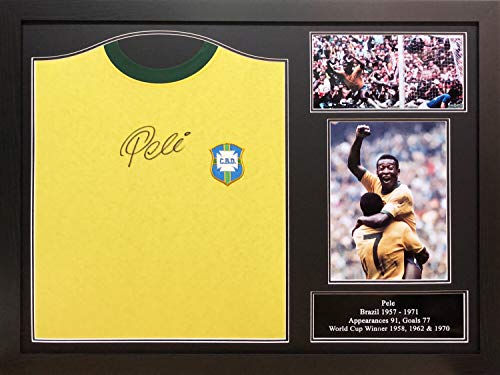 Image of Allstarsignings Pele signed and Framed Brazil football shirt with COA and proof