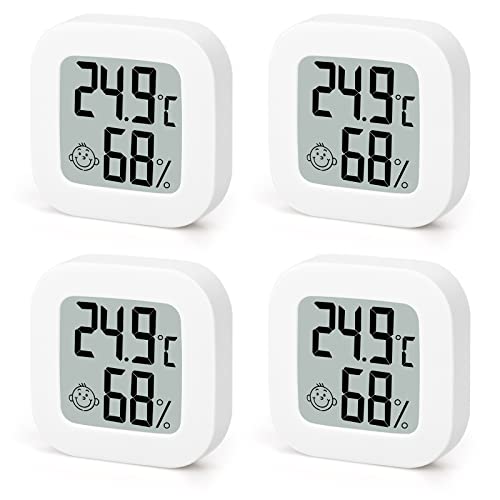 Produktfoto von Mini Digital Thermometer Hygrometer innen, 4 Stück Raumthermometer LCD Digitales Zimmerthermometer, Temperatur und&hellip;