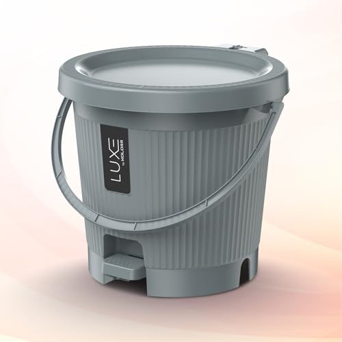 Image of KOLORR Luxe Premium Plastic Pedal Dustbin | Modern Plastic Waste Bin, Trash can with Sleek Design for Home, Kitchen, Office, Bathroom & Washroom - Small, Grey