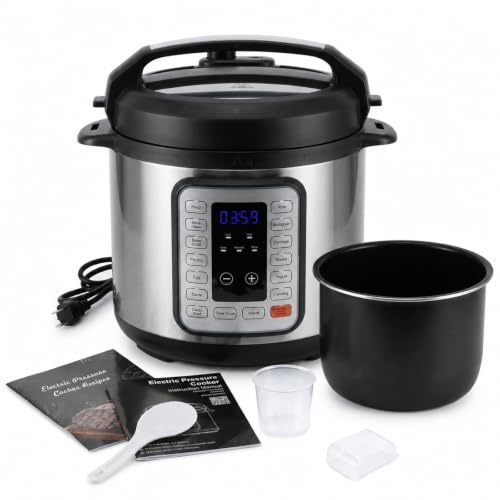 Image of Simple Deluxe Electric Pressure Cooker 8Qt, 12 Presets Instant Multi Cooker, Olla de Presion Nonstick Pot 8 Quarts for Slow Cook, Rice Cook, Steam, Saute, Canning, Yogurt Maker, Warm, Silver