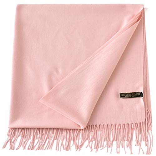 CJ Apparel Bufanda gruesa de color liso con diseño de borlas, mezcla de algodón, chal o pañuelo para la cabeza, pashmina, Rosa claro, Talla única