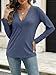 EasyGala Womens Deep V Neck Long Sleeve Shirts Pleated Dressy Casual Tops Sexy Loose Fit T Shirt Navy Large