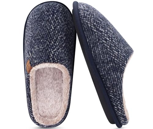 Image of COFACE Mens Cozy Memory Foam Scuff Slippers Casual Slip On Warm House Shoes Indoor /Outdoor Sandal Slippers With Arch Support Rubber Sole Size 7-15