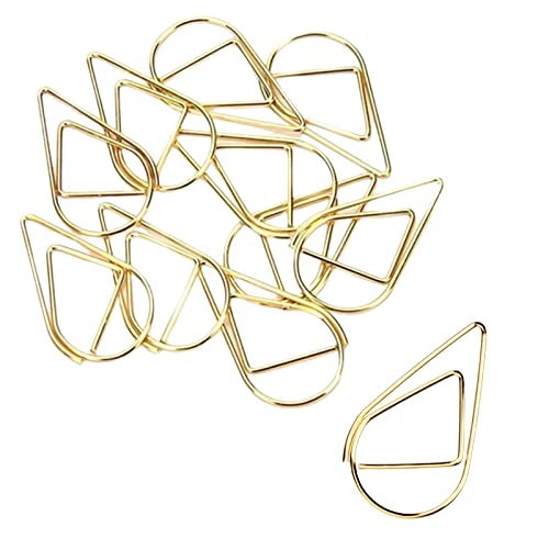 100 Pcs Small Golden Paperclips Stainless Steel Waterdrop Shaped Paperclips
