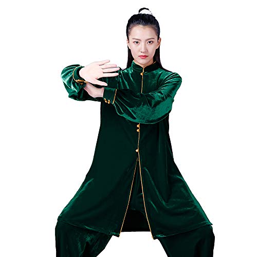 JTKDL Costume De Tai Chi Femmes Automne Et Hiver Exercices du Matin Velours Tai Chi Costume De Compétition De Performance De Style Chinois,Green-XS Cover