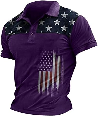 XDTDRYRYU Fishing Shirts for Men Button Up Polo Shirt 4th of July Merica American Flag USA T-Shirts Sun Protection Muscle Polos Tactical Clothing Camisas de Hombre G-Purple XXL 510