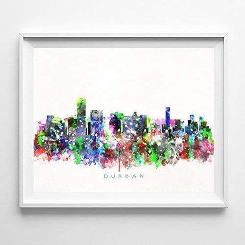 Durban South Africa Watercolor Skyline Poster Cityscape Wall Art Print Home Decor