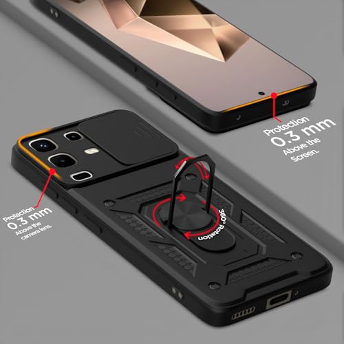 Image of Outlouders Back Cover for Infinix Note 50s 5G | D10 Tough Armor 360 Protection Case with Sliding Camera Shield & Ring Holder Stand Bumper Case (Black)
