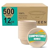 JINVOGREEN 500 Count 12 oz Paper Bowls, Disposable Compostable Bowls Bulk, Heavy Duty...