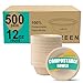 JINVOGREEN 500 Count 12 oz Paper Bowls, Disposable Compostable Bowls Bulk, Heavy Duty Biodegradable Bagasse Bowl for Snacks, Soup, and Salads, Natural 1