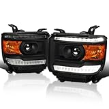 SPEC-D TUNING Black Projector Headlights w/LED DRL Strip Compatible with 2014-2018 GMC Sierra 1500, 2500, 3500, Base/Denali/SLE/SLT, Left + Right Pair Headlamps Assembly