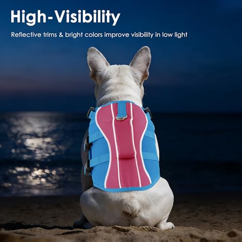 Petglad Dog Life Jacket, High Buoyancy Dog Life Vest with Handle for Swimming Boating, Adjustable Swimming Vest with Reflective Trim for Small Medium Large Dogs - Pink & Blue, M by Petglad - Used condition - Image 4