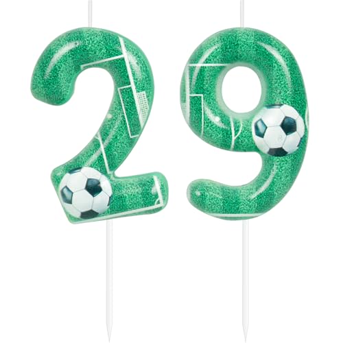 Green Soccer 29th Birthday Candles Number 29 Candle Cake Topper Party Decorations Happy 29th Birthday Cake Decorations for Men Women Sporty Green Soccer Party Supplies