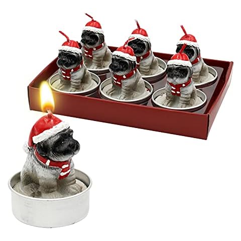 Dekohelden24 Juego de 6 velas de té perro con gorro de Navidad Cover