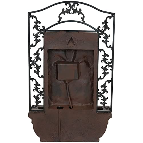 Sunnydaze French Lily 33-Inch Polystone Outdoor Wall Water Fountain - Electric Submersible Pump - Iron Finish #TOP7