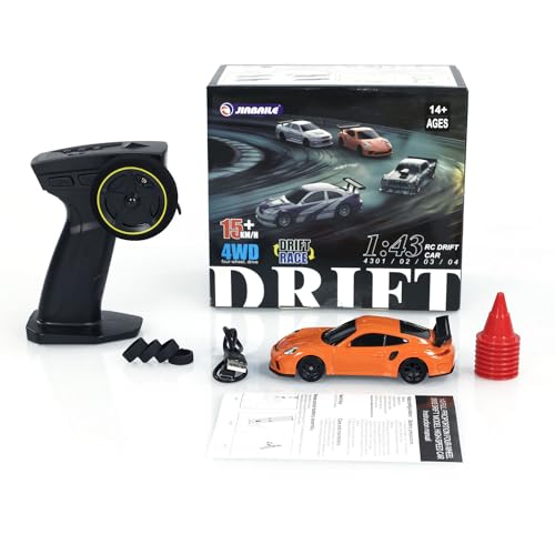 wheelfun 1/43 Radio Control Drift Car 4WD RC 2.4g Mini Race Car High Speed Model for Hobby(Orange)