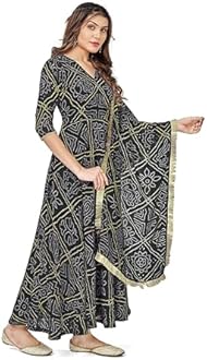 VIHARA THREADS Women's Bandhani Print Anarkali Kurta with Matching Dupatta, Ethnic Indian Wear