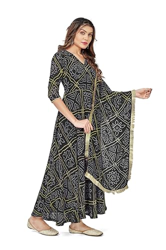 VIHARA THREADS Women's Bandhani Print Anarkali Kurta with Matching Dupatta, Ethnic Indian Wear